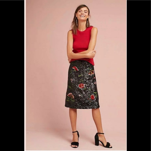 Anthro Maeve Sequin & Floral Embroidered Skirt - Picture 5 of 7